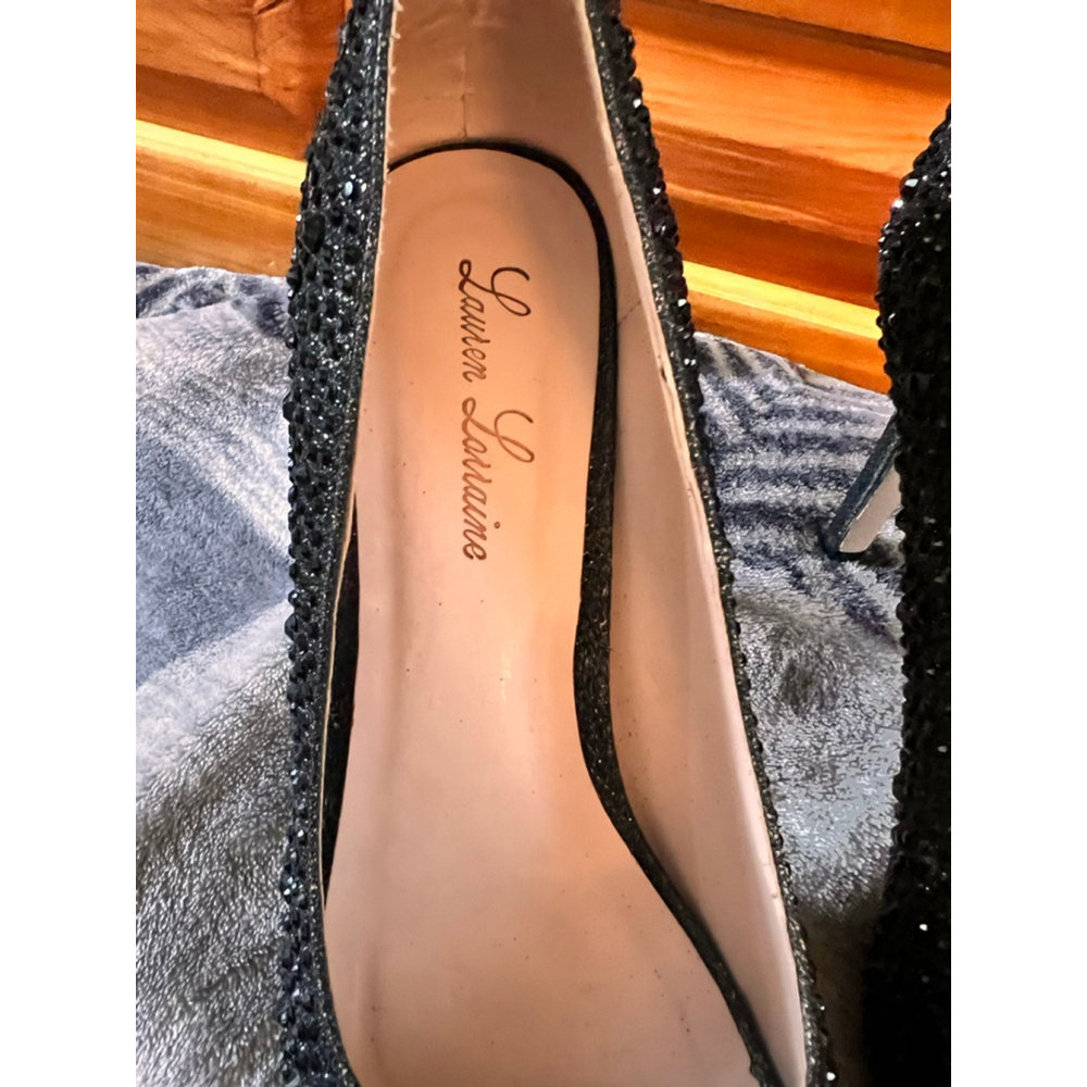 Women's Lauren Lorraine Embellished Peep Toe Heels Black Size 8 - Picture 7 of 11